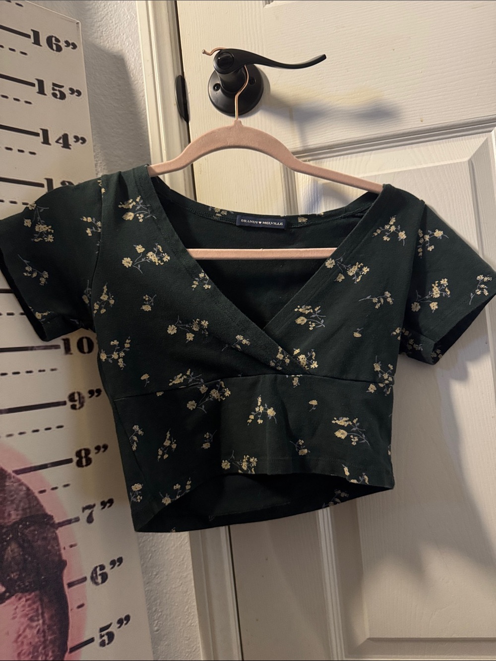Brandy Melville forest green floral wrap crop top